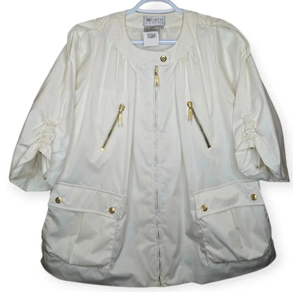 NWT Worth Petite  White w/ Gold Details Cropped Arm Belted Jacket P Size - Picture 1 of 10